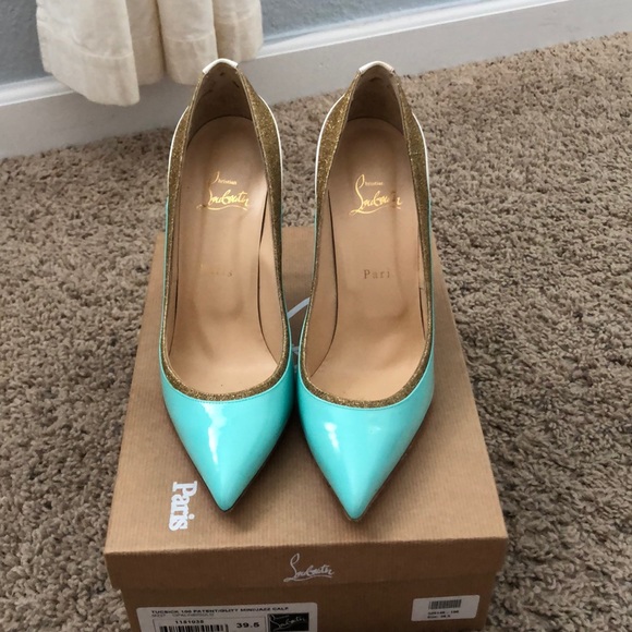Tucsick Aqua, White, and Gold Louboutins - Picture 2 of 8